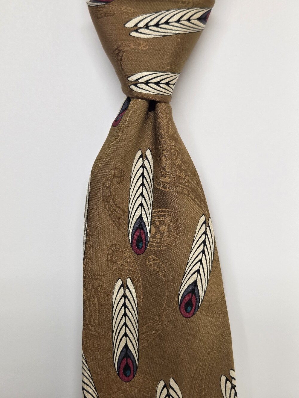 Vintage Robert Talbott Studio Mark Shale Silk Tie Peacock Feather Bronze Gold